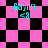 Pixelated pink and black checkered pattern with cyan text "Gaylin <8" repeated across multiple distorted views of the same