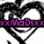 Black heart outline with white interior, overlaid with colored text reading "xxMaDsx" in pink, cyan, and green across different frames.