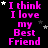Black background with repeated pink text "I think I love my Best Friend" and scattered white and gray stars, with a gray rectangle in the bottom-right corner.