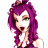 A 48x48 pixel animated buddy icon featuring a cartoon woman with purple hair and green eyes on the left, next to a dark green background with bright green text reading "Original Icons .com" on the right.