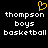 Yellow pixelated heart symbol above white text reading thompson boys basketball on black background.