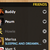 A dark-themed contact list interface with multiple rows of pixelated icons and text labels, featuring circular status indicators on the right side.
