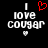 Pixelated text reads "I love cougar" with a red heart symbol above the 'I' and a small white heart below, on black background.