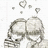 Two pixelated heads in profile view facing each other with a heart symbol above, surrounded by small floating shapes.