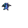 Blue cartoon creature with large eyes and wings in multiple poses on gray background.