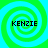 Four identical pixelated spiral patterns in green and cyan with the text KENZIE overlaid in black block letters on each spiral.