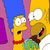 Two yellow-skinned cartoon characters with large white eyes and brown hair stand side-by-side against a blue, purple, and yellow background.