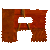 A pixelated red-brown archway with a white rectangular opening, rendered in low-resolution style against a light gray background.
