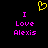 Yellow pixelated heart symbol above two identical pink text blocks reading 'I Love Alexis' on black background.