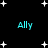 Black background with scattered white stars and four cyan 'Ally' text instances arranged in a pattern