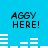 Blue background displays four identical 'AGGY HERE!' text blocks with white horizontal bars below each, arranged in two of two