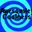 Blue and cyan spiral background with repeated black text reading "Awesomley Coolness" in a pattern