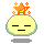 Four pixelated yellow faces with closed eyes and green outlines, each topped by an orange star with yellow accents; two have smiling mouths while the other two have straight mouths.