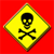 Yellow diamond-shaped warning sign with black skull and crossbones symbol on red background.