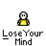 Animated contact sheet of a pixel art character in yellow shirt performing sequential actions with red particle effects, labeled "Lose Your Mind" text below each frame on gray background.