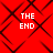 Red background with black diamond pattern and four instances of white text reading 'THE END' in pixelated font