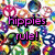 four distinct pixel art icons: a colorful pattern with 'hippies rule!' text, a yellow smiley face making a peace sign, a green recycle symbol with 'recycle' text, and an empty gray square
