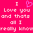 Pixelated text on bright pink background with a purple heart symbol replacing the word 'love' in two instances.