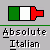 Pixelated graphic featuring a horizontal tricolor rectangle with green, white, and red sections above text reading "Absolute Italian" in pixel font.