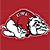 Animated contact sheet showing two frames of a bulldog mascot in red and white with