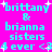Pixelated cyan text on bright pink background with white starbursts, repeating 'brittany & brianna sisters 4 ever <3' in