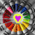 A static collage of six distinct pixel-art style icons featuring hearts, musical notes, and abstract shapes in vibrant colors.