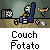 Pixel art animation of a character sitting on a couch with various objects in the background, displayed as a contact sheet with three frames showing slight motion differences.