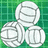 Pixelated volleyball icon with green background and surrounding green text on black, displaying a humorous sports-related message