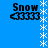 Blue background with four identical each containing 'Snow' text above a black arrow-like shape, separated by vertical white snowflake borders