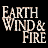 Pixelated collage of seven figures with afros against warm orange and yellow backgrounds, featuring 'EARTH WIND & FIRE' text in white serif font on black left