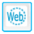 Blue pixelated 'Web' text centered within a circular dotted outline, framed by a blue border on a white background.