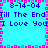 Pixelated blue background with pink and purple border, displaying repeated text 'Till The End I Love You' and date '8-14-04' in blue font.