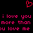 Red pixelated heart symbol above pink text reading 'i love you i love you more than more than you love me ju love me' on black background.