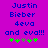 Purple background with blue pixelated text reading "Justin Bieber 4eva and eva!!!" and green plus signs below, with one plus sign changing color between frames.