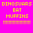 Pixelated text "DINOSUARS EAT MUFFINS" with exclamation marks on four colored backgrounds: pink, gray, green, and gray.