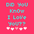 Cyan pixelated text on bright pink background reads "DID YOU KNOW I LOVE YOU??" with five white and one light pink heart symbols below.