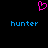 A static pixel art image with a black background, featuring two blue 'hunter' text labels and one pink heart symbol above them.