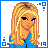 Pixel art contact sheet showing six frames of an animated AOL Instant Messenger buddy icon featuring a blonde female character in blue and white athletic wear with visible Adidas branding.