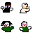 Pixelated character icons in various poses with green, black, and white clothing; two tanks and a flag symbol below text reading AMERICAN HEAD CHARGE.