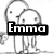 Black-and-white cartoon figures with simple rounded heads and stick limbs, overlaid with bold text reading "Emma Loves To Smile" across four