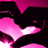 Pixelated pink and black abstract shape with gradient transitions and sharp edges, resembling a stylized character silhouette.
