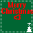 Green background with red 'Merry Christmas' text, pixelated heart and tree icons in four quadrants; white dotted border surrounds the
