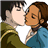 Static 48x48 pixel icon showing two cartoon characters kissing with a white heart shape between them, one in green jacket and the other in blue top.