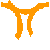 Four orange pixelated shapes on gray background: two Y-like forms, one bell-shaped outline, and one circular ring.