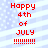 Red text on a light blue striped background with white dots, displaying 'Happy 4th of JULY' followed by multiple exclamation marks.