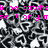 Pixelated black-and-white patterned background with pink text and symbols overlaid, showing partial phrases and three circular icons.