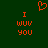 Red pixelated text and symbols on a dark green background, with 'I WUV YOU' repeated twice and a heart symbol above.