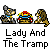 Animated contact sheet showing 10 frames of a pixel art animation featuring two dogs interacting with a rainbow-striped object, labeled "Lady And The Tramp" text below each frame.