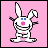 Pixelated bunny with blue eyes and pink nose on pink background, text "You're so dumb" in white pixel font.