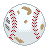 Pixelated baseball with red stitching, brown leather patches, and gray seams on a light background.